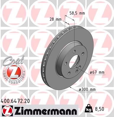 ZIMMERMANN 400.6472.20 Fren Sistemleri Fren Diski - MERCEDES-BENZ VITO / MIXTO Panelvan/Van (W639) uyumlu