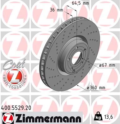 ZIMMERMANN 400.5529.20 Fren Sistemleri Fren Diski - MERCEDES-BENZ SL (R231) uyumlu