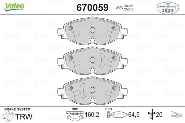 VALEO 670059 Fren Sistemleri Fren Balatası - VW GOLF VII Variant (BA5, BV5) uyumlu
