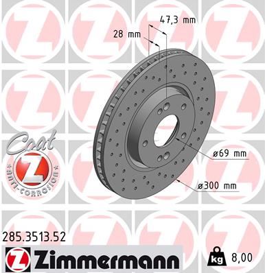 ZIMMERMANN 285.3513.52 Fren Sistemleri Fren Diski - HYUNDAI i30 (GD) uyumlu