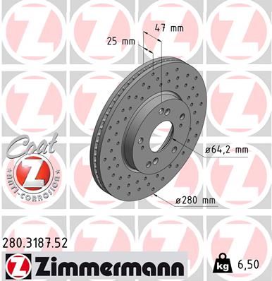 ZIMMERMANN 280.3187.52 Fren Sistemleri Fren Diski - HONDA CIVIC IX (FK) uyumlu