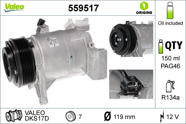 VALEO 559517 İklimlendirme Sistemi Kompresör Parçaları - NISSAN MURANO II (Z51) uyumlu