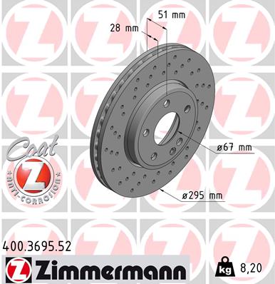 ZIMMERMANN 400.3695.52 Fren Sistemleri Fren Diski - MERCEDES-BENZ B-SERISI Sports Tourer (W246, W242) uyumlu
