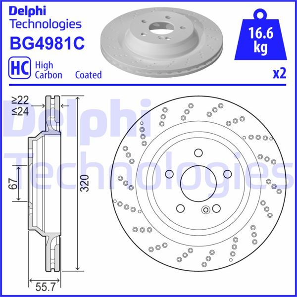 DELPHI BG4981C Fren Sistemleri Fren Diski - MERCEDES-BENZ SL (R230) uyumlu