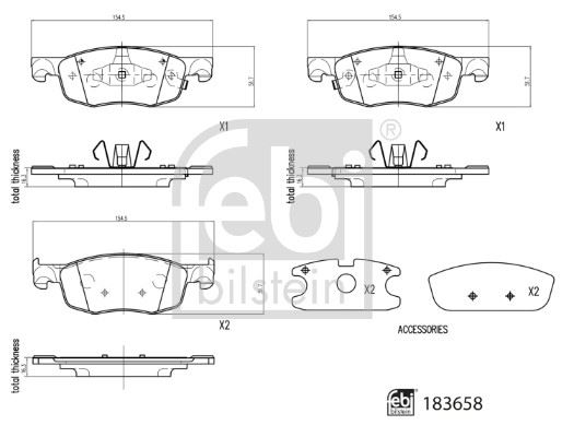 FEBI BILSTEIN 183658 Fren Sistemleri Fren Balatası - TOYOTA YARIS (_P21_, _PA1_, _PH1_) uyumlu