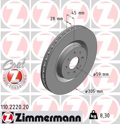 ZIMMERMANN 110.2220.20 Fren Sistemleri Fren Diski - ALFA ROMEO MITO (955_) uyumlu