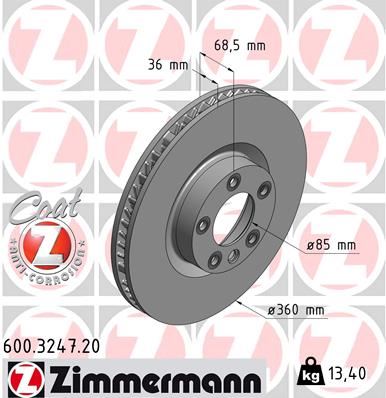 ZIMMERMANN 600.3247.20 Fren Sistemleri Fren Diski - PORSCHE CAYENNE (92A) uyumlu