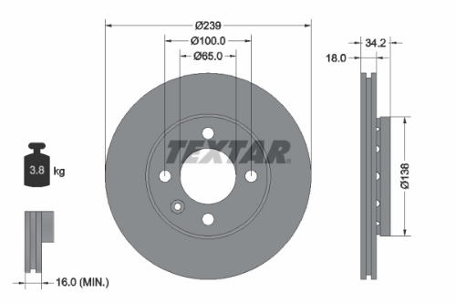 TEXTAR 92072003 Fren Sistemleri Fren Diski - VW POLO III (6N1) uyumlu