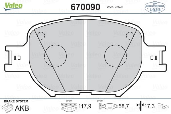 VALEO 670090 Fren Sistemleri Fren Balatası - TOYOTA CELICA Coupe (_T23_) uyumlu