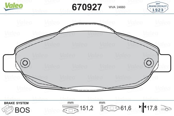 VALEO 670927 Fren Sistemleri Fren Balatası - PEUGEOT 308 I (4A_, 4C_) uyumlu