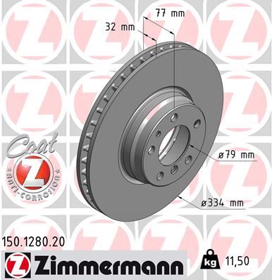 ZIMMERMANN 150.1280.20 Fren Sistemleri Fren Diski - BMW 7 (E38) uyumlu