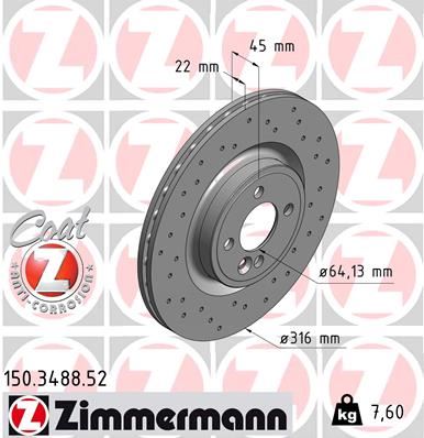 ZIMMERMANN 150.3488.52 Fren Sistemleri Fren Diski - MINI MINI Roadster (R59) uyumlu