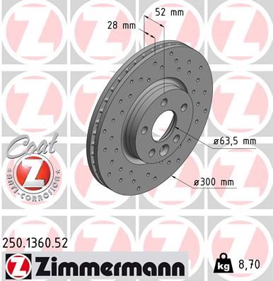 ZIMMERMANN 250.1360.52 Fren Sistemleri Fren Diski - LAND ROVER FREELANDER 2 (L359) uyumlu