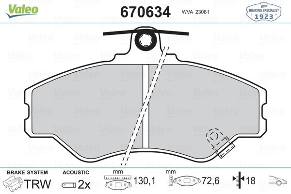 VALEO 670634 Fren Sistemleri Fren Balatası - HYUNDAI H100 Minibüs/Otobüs (P) uyumlu