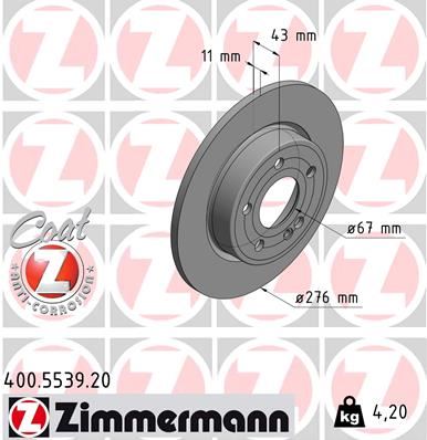 ZIMMERMANN 400.5539.20 Fren Sistemleri Fren Diski - MERCEDES-BENZ A-SERISI (W177) uyumlu