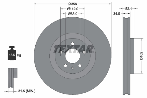 TEXTAR 92238205 Fren Sistemleri Fren Diski - AUDI A7 Sportback (4GA, 4GF) uyumlu