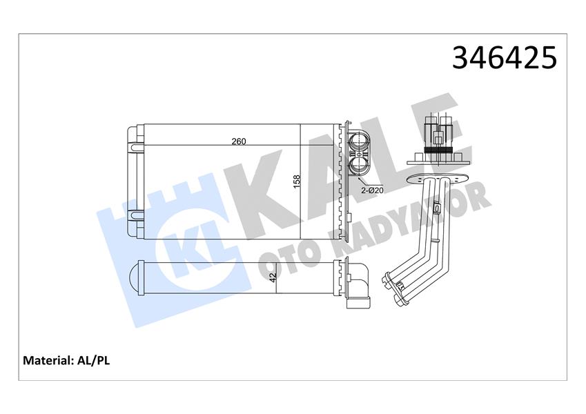 KALE OTO RADYATÖR 346425 İklimlendirme Sistemi İç Mekan Isı Değiştirici - RENAULT LAGUNA I (B56_, 556_) uyumlu