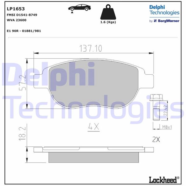 DELPHI LP1653 Fren Sistemleri Fren Balatası - FIAT DOBLO Kasa/büyük limuzin (223_) uyumlu
