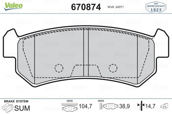 VALEO 670874 Fren Sistemleri Fren Balatası - CHEVROLET LACETTI Station wagon (J200) uyumlu