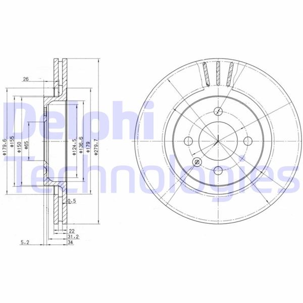 DELPHI BG2712 Fren Sistemleri Fren Diski - VW GOLF II (19E, 1G1) uyumlu