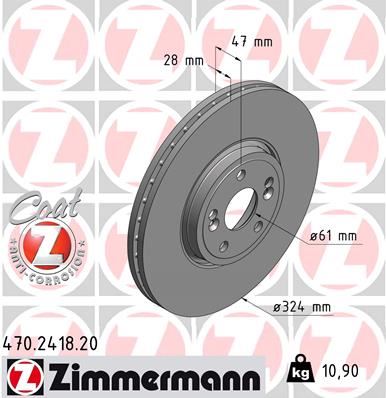ZIMMERMANN 470.2418.20 Fren Sistemleri Fren Diski - RENAULT VEL SATIS (BJ0_) uyumlu