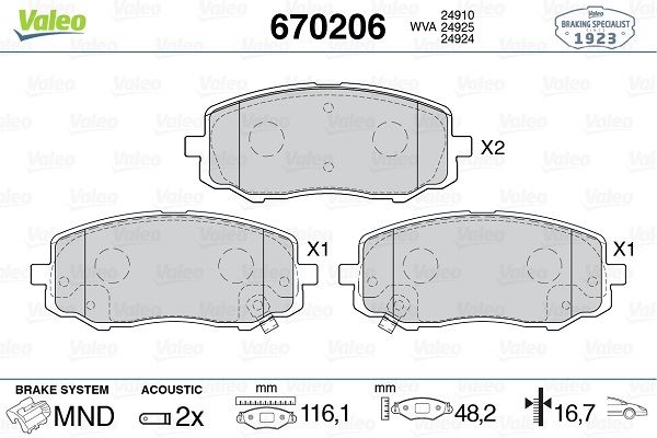 VALEO 670206 Fren Sistemleri Fren Balatası - HYUNDAI i20 I (PB, PBT) uyumlu