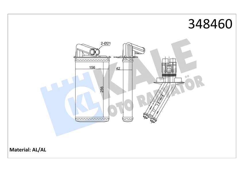 KALE OTO RADYATÖR 348460 İklimlendirme Sistemi İç Mekan Isı Değiştirici - RENAULT LAGUNA I (B56_, 556_) uyumlu