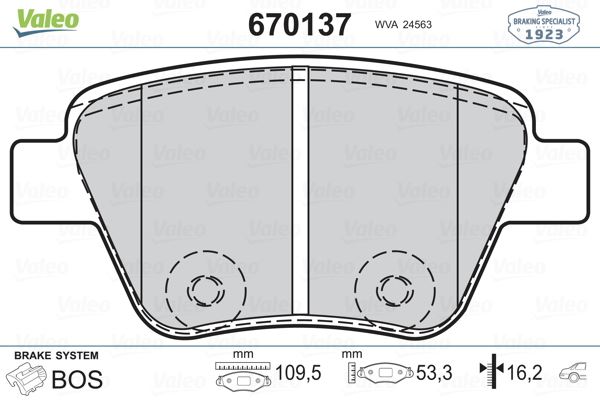 VALEO 670137 Fren Sistemleri Fren Balatası - SEAT LEON (1P1) uyumlu