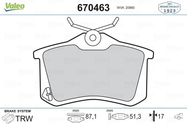 VALEO 670463 Fren Sistemleri Fren Balatası - RENAULT MEGANE III Coupe (DZ0/1_) uyumlu