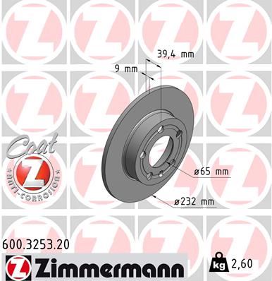 ZIMMERMANN 600.3253.20 Fren Sistemleri Fren Diski - VW POLO IV Sedan (9A4, 9A2, 9N2, 9A6) uyumlu