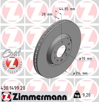 ZIMMERMANN 430.1499.20 Fren Sistemleri Fren Diski - SAAB 9-3 (YS3F, E79, D79, D75) uyumlu