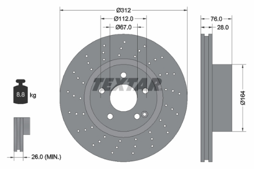 TEXTAR 92099305 Fren Sistemleri Fren Diski - MERCEDES-BENZ S-SERISI (W220, V220) uyumlu