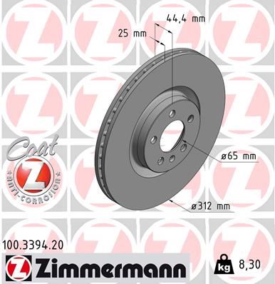ZIMMERMANN 100.3394.20 Fren Sistemleri Fren Diski - AUDI A1 Sportback (GBA) uyumlu