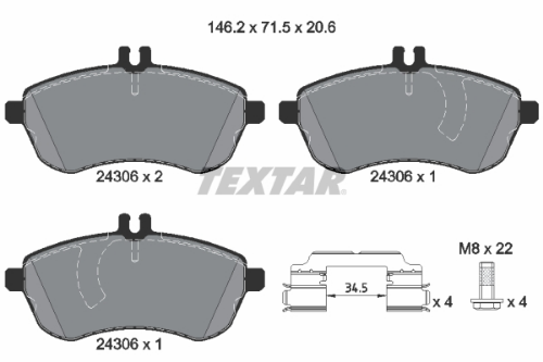 TEXTAR 2430601 Fren Sistemleri Fren Balatası - MERCEDES-BENZ C-SERISI T-Model (S204) uyumlu