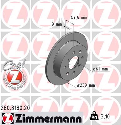 ZIMMERMANN 280.3180.20 Fren Sistemleri Fren Diski - HONDA CRX III (EH, EG) uyumlu