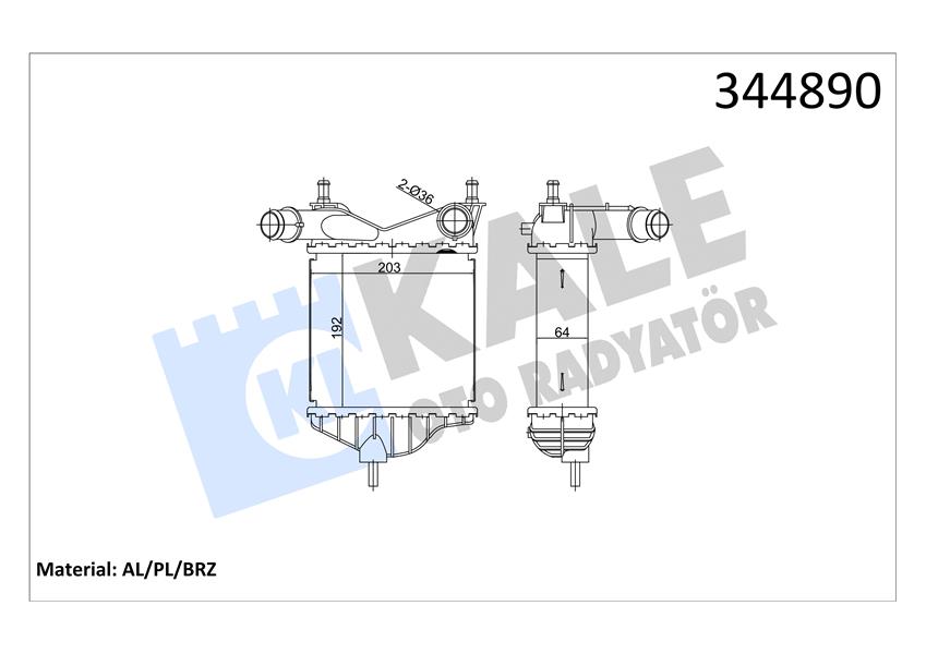 KALE OTO RADYATÖR 344890 Motor Turbo Radyatörü - FIAT IDEA (350_) uyumlu