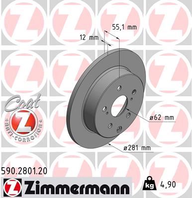 ZIMMERMANN 590.2801.20 Fren Sistemleri Fren Diski - TOYOTA RAV 4 III (_A3_) uyumlu