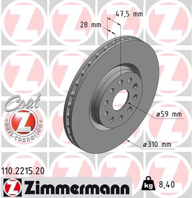 ZIMMERMANN 110.2215.20 Fren Sistemleri Fren Diski - LANCIA KAPPA SW (838_) uyumlu