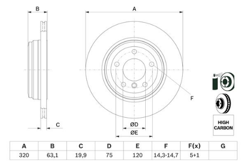 BOSCH 0 986 479 056 Fren Sistemleri Fren Diski - BMW 5 (E60) uyumlu