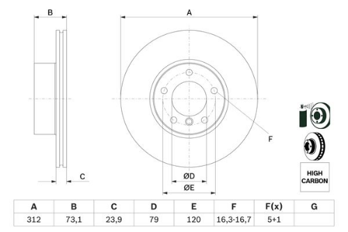 BOSCH 0 986 479 381 Fren Sistemleri Fren Diski - BMW 1 (F20) uyumlu