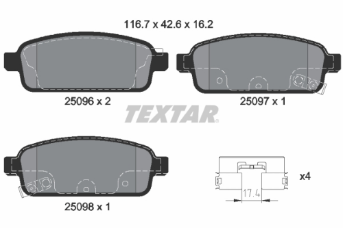 TEXTAR 2509602 Fren Sistemleri Fren Balatası - OPEL ASTRA J Sports Tourer (P10) uyumlu