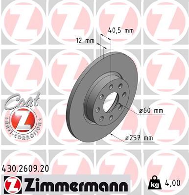 ZIMMERMANN 430.2609.20 Fren Sistemleri Fren Diski - FIAT GRANDE PUNTO (199_) uyumlu