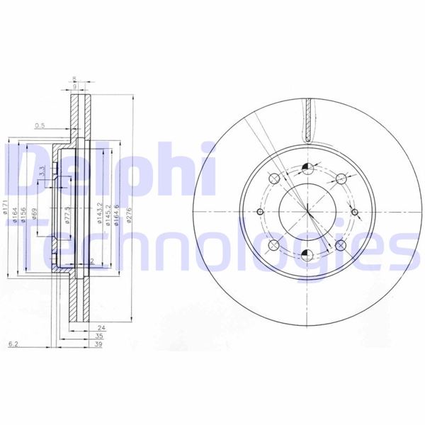 DELPHI BG3810 Fren Sistemleri Fren Diski - MITSUBISHI GALANT VI Sedan (E3_A) uyumlu