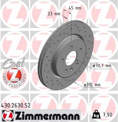 ZIMMERMANN 430.2630.52 Fren Sistemleri Fren Diski - OPEL ZAFIRA TOURER C (P12) uyumlu
