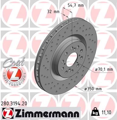 ZIMMERMANN 280.3194.20 Fren Sistemleri Fren Diski - HONDA CIVIC IX (FK) uyumlu