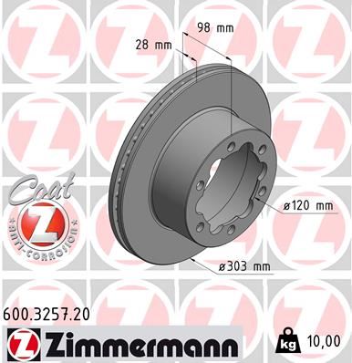 ZIMMERMANN 600.3257.20 Fren Sistemleri Fren Diski - VW CRAFTER Panelvan/Van (SY_, SX_) uyumlu