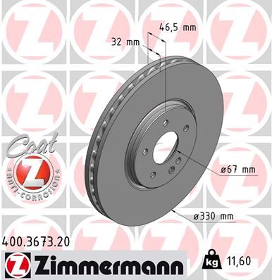 ZIMMERMANN 400.3673.20 Fren Sistemleri Fren Diski - MERCEDES-BENZ E-SERISI (W210) uyumlu