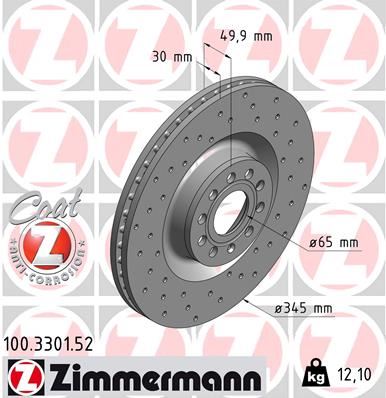 ZIMMERMANN 100.3301.52 Fren Sistemleri Fren Diski - SEAT LEON (1P1) uyumlu