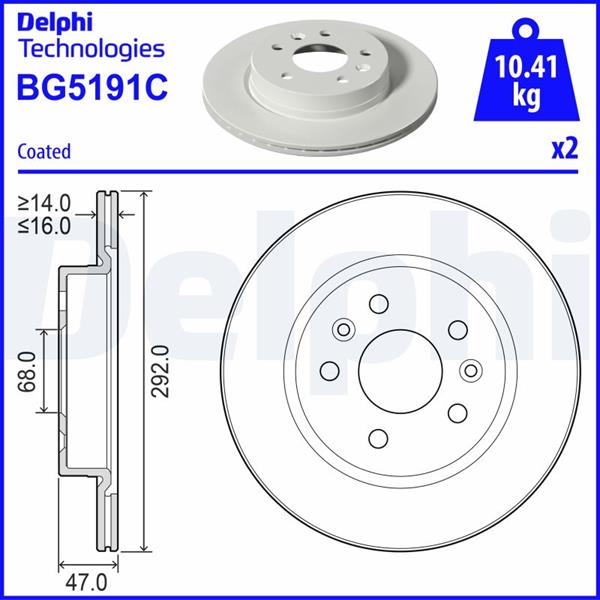 DELPHI BG5191C Fren Sistemleri Fren Diski - NISSAN X-TRAIL III (T32_, T32R, T32RR) uyumlu
