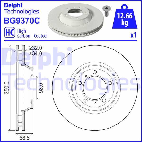 DELPHI BG9370C Fren Sistemleri Fren Diski - PORSCHE PANAMERA (971) uyumlu